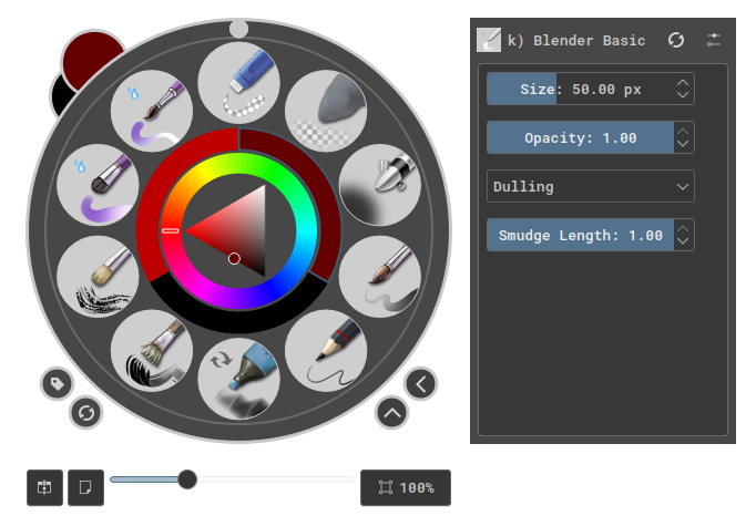 Krita’s pen heads-up display